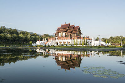 Reflection of buildings in lake