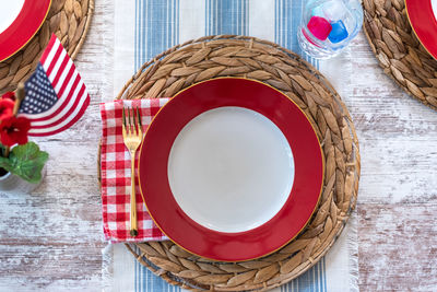 High angle view of cookies in basket on table