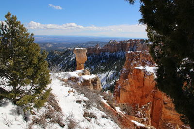 Scenic view of snow covered land against sky