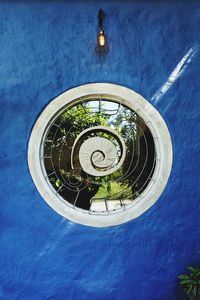 High angle view of illuminated blue water
