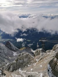 Aerial view of snowcapped mountains against sky