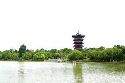 Scenic view of lake against clear sky