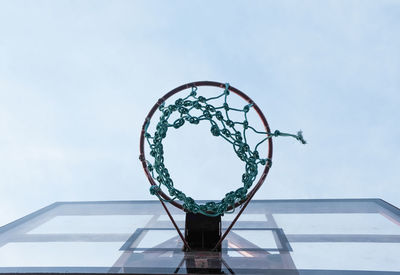 Low angle view of basketball hoop against sky