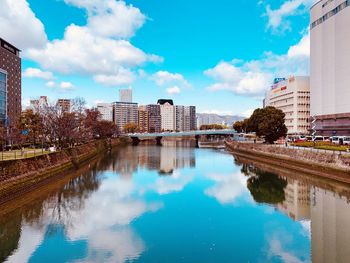 Reflection of buildings in lake