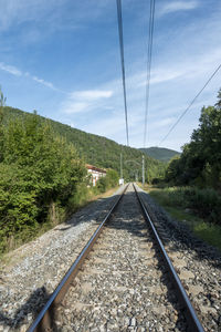 Railroad tracks amidst trees against sky