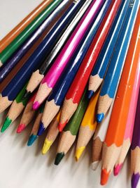 High angle view of colored pencils
