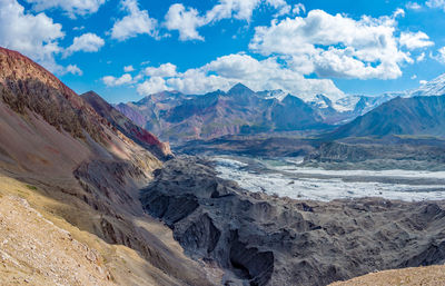 Scenic view of mountains against cloudy sky