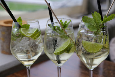 Close-up of wine glasses