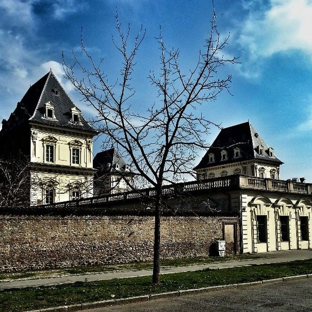 building exterior, architecture, built structure, bare tree, sky, cloud - sky, tree, house, cloud, branch, window, low angle view, residential structure, residential building, church, building, day, facade, outdoors, cloudy