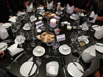 High angle view of breakfast on table