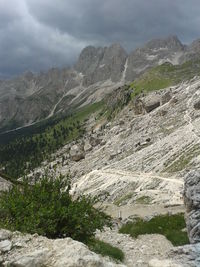 Scenic view of mountains against cloudy sky