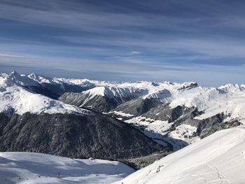 Scenic view of snowcapped mountains against sky