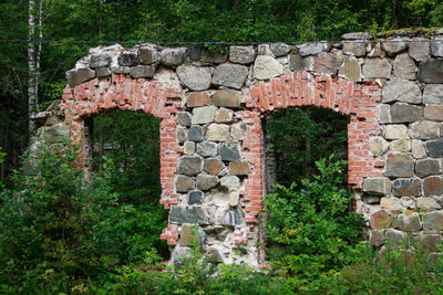 Stone wall by trees