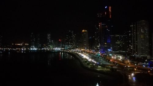 Illuminated cityscape at night