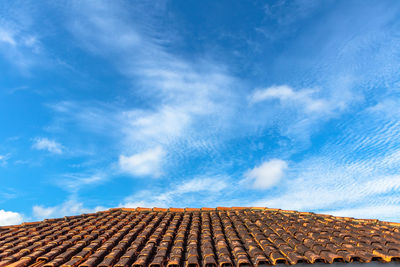 Low angle view of rooftop against cloudy sky