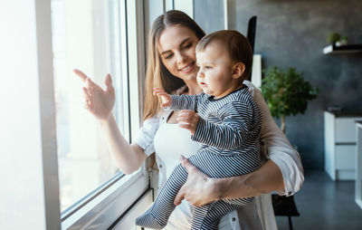 Mother and daughter at home