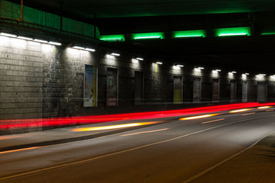 Light trails on road at night