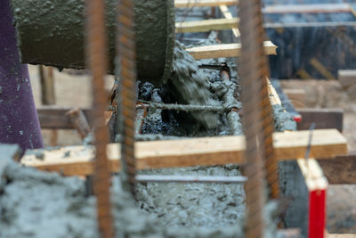 Close-up of rope on metal structure in winter