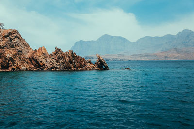 Scenic view of bay against sky