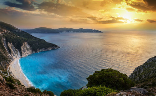 Scenic view of sea against sky during sunset