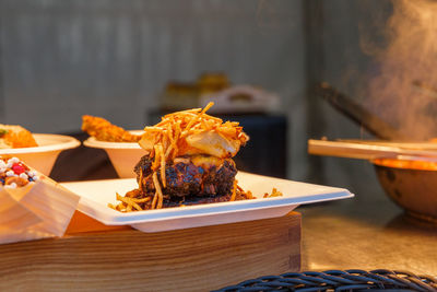 Close-up of food on table