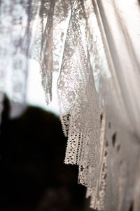 Close-up of icicles hanging from window