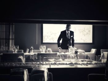 Man preparing food on table