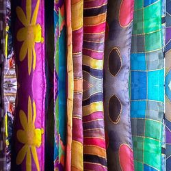 Full frame shot of colorful fabrics for sale