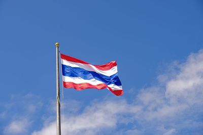 Low angle view of flag against sky