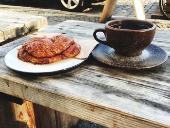 High angle view of breakfast on table