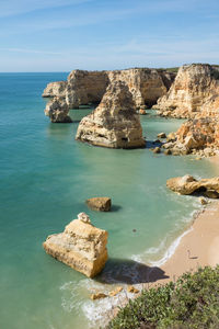 Scenic view of sea against blue sky