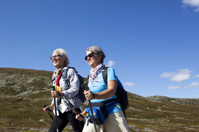 Senior women hiking