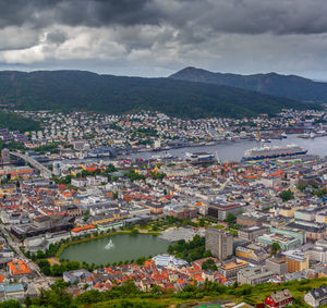 High angle shot of townscape against sky