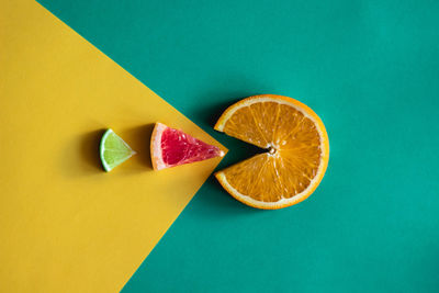 High angle view of fruits on table