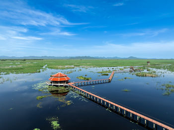 High angle view of sea against sky