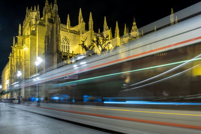 Light trails on road at night