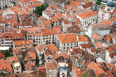 High angle view of houses in city