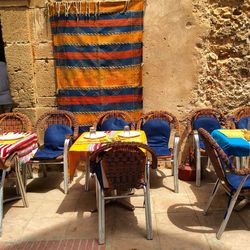 Multi colored chairs in stadium