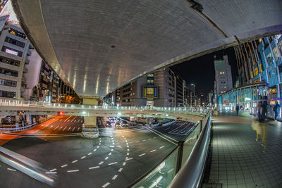 High angle view of illuminated subway