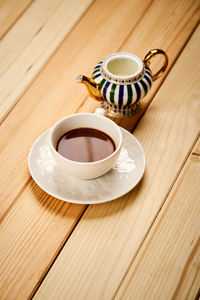 High angle view of coffee on table