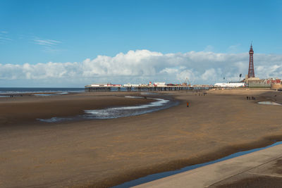 Scenic view of beach against cloudy sky