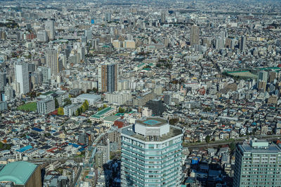 High angle view of buildings in city