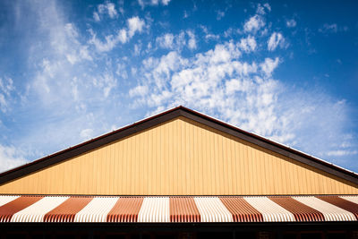 Low angle view of house against blue sky