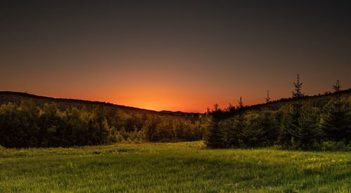 Scenic view of field against sky during sunset