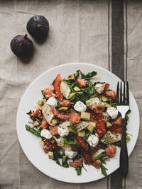 High angle view of salad in plate on table