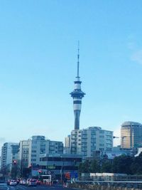 View of cityscape against clear sky