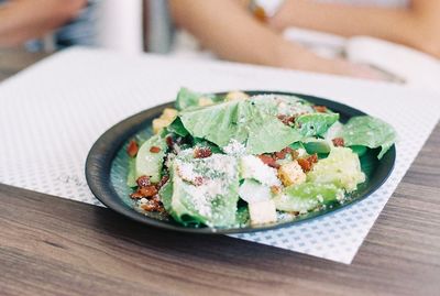 Close-up of breakfast served in plate