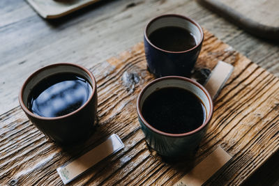 High angle view of coffee on table