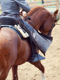 Low section of man riding horse