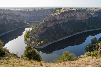 Aerial view of river bends. duraton river, segovia, spain.